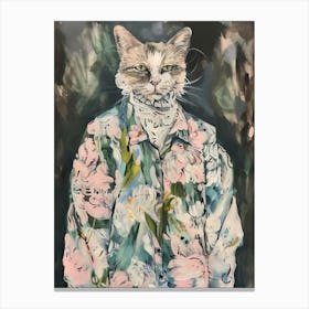 Animal Party: Crumpled Cute Critters with Cocktails and Cigars Cat In Floral Shirt 3 Canvas Print