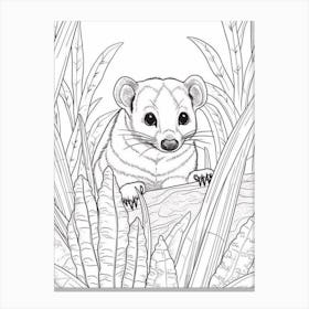 Line Art Jungle Animal Coati 4 Canvas Print
