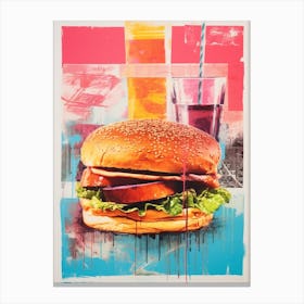 Retro Burger Risograph Inspired 7 Canvas Print