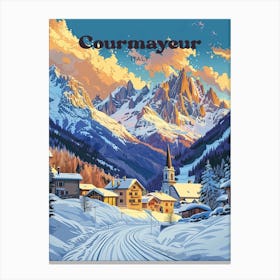 Courmayeur Italy Ski Vacation Travel Illustration Canvas Print