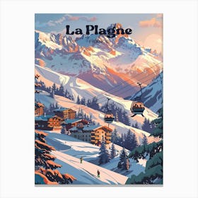 La Plagne France Mountain Ski Digital Travel Illustration Canvas Print