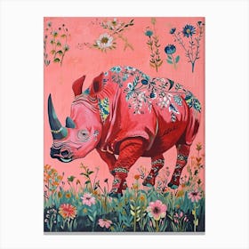 Floral Animal Painting Rhinoceros 4 Canvas Print