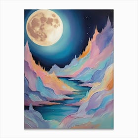 Full Moon Over The River Abstract Canvas Print
