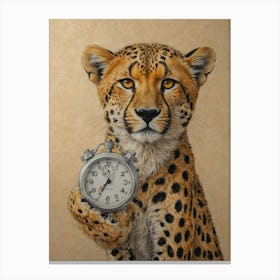 Cheetah With A Clock Canvas Print