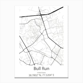 Bull Run,United States Minimalist Map 1 Canvas Print