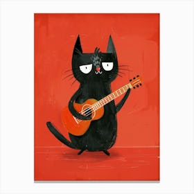 Black Cat Playing Guitar 3 Canvas Print