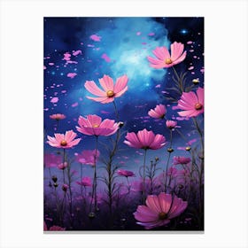 Cosmos Wildflower With Starry Sky, South Western Style (1) Canvas Print