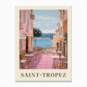 Saint Tropez France 3 Vintage Pink Travel Illustration Poster Canvas Print