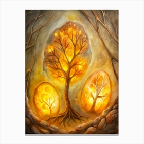 A Glowing Image Of Ancient Tree Fossils In Amber Canvas Print