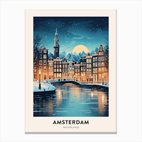 Winter Night  Travel Poster Amsterdam Netherlands 4 Canvas Print