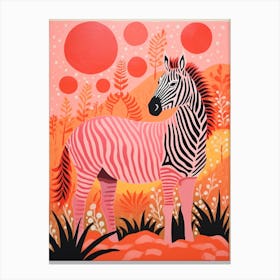 Zebra In The Wild At Sunset Coral 2 Canvas Print