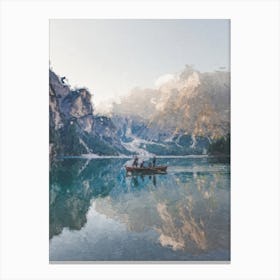 Three People In A Boat In An Icy Lake Oil Painting Landscape Canvas Print