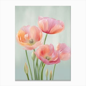 Bunch Of Tulips Flowers Acrylic Painting In Pastel Colours 3 Canvas Print