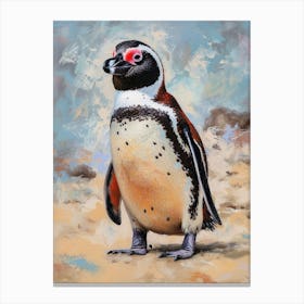 African Penguin Carcass Island Oil Painting 3 Canvas Print