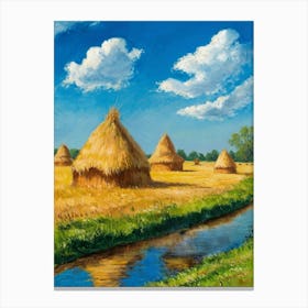 Haystacks In The Field Canvas Print