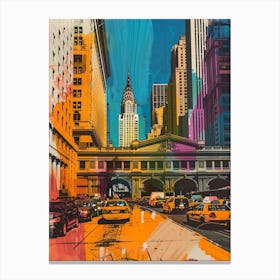 Grand Central Terminal New York Colourful Silkscreen Illustration 2 Canvas Print