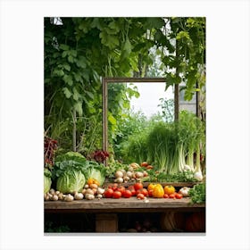 A Tranquil Domestic Garden Overflowing With Vibrant Vegetables Gleaming Tomatoes Peep From The Le (2) Canvas Print