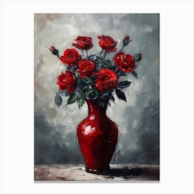 Red Roses In A Vase Canvas Print