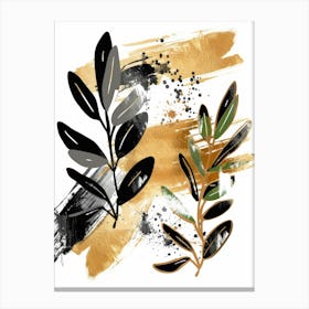 Two Leaves On A Gold Background Canvas Print