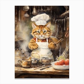 Tiger Illustration Cooking Watercolour 2 Canvas Print