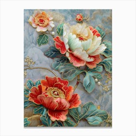 Chinese Peony Embroidery Canvas Print