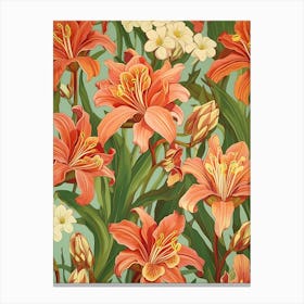 Seamless Pattern With Orange Lilies Canvas Print