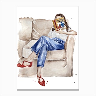 Woman Reading The Queens Gambit Book On Couch Canvas Print