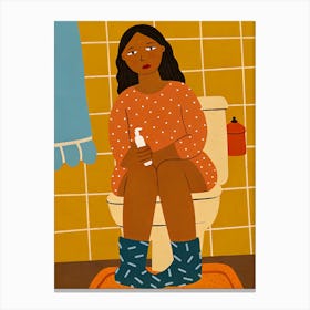 Sad Woman Sitting In Toilet Canvas Print