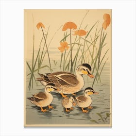 Ducklings Japanese Woodblock Style 1 Canvas Print