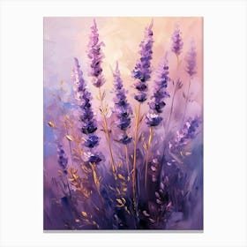 Lavender Flowers Golden Branches Watercolor Canvas Print