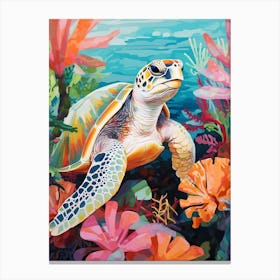 Vivid Pastel Turtle With Aquatic Plants 2 Canvas Print