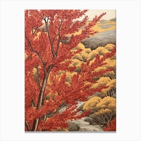 Red Willow 1 Vintage Autumn Tree Print  Canvas Print