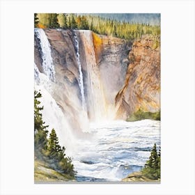 The Lower Falls Of The Yellowstone River, United States Water Colour  (2) Canvas Print