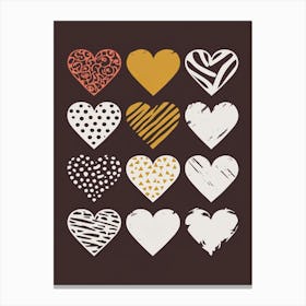 Hearts On A Black Background Canvas Print