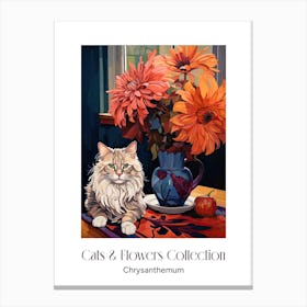 Cats & Flowers Collection Chrysanthemum Flower Vase And A Cat, A Painting In The Style Of Matisse 1 Canvas Print