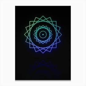 Neon Blue and Green Abstract Geometric Glyph on Black n.0349 Canvas Print