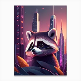 Raccoon In The City At Night Canvas Print