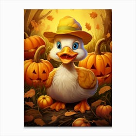 Pumpkin Cartoon Duckling 1 Canvas Print