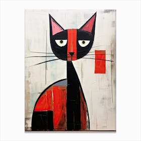 Cubist Chronicles: Minimalist Cat Impressions Canvas Print