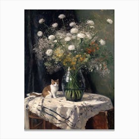 Flower Vase Queen With A Cat 3 Impressionism, Cezanne Style Canvas Print