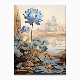 Blue Waterlily Flower Victorian Style 0 Canvas Print