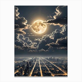 Full Moon Over City Canvas Print