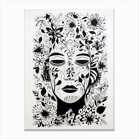 Floral Black & White Face Drawing 3 Canvas Print