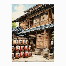 Sake Barrels Japanese 6 Canvas Print