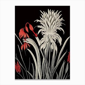 Red Hot Poker Wildflower Linocut Canvas Print