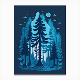 A Fantasy Forest At Night In Blue Theme 75 Canvas Print