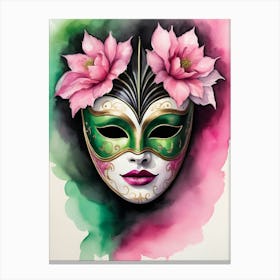 A Woman In A Carnival Mask, Pink And Black (60) Canvas Print