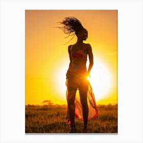 African Woman Captures The Essence Of Joy Bathed In The Warm Glow Of A Summer Sunset Her Silhouett 2 1 Canvas Print