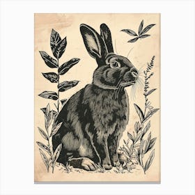 Florida White Blockprint Rabbit Illustration 8 Canvas Print