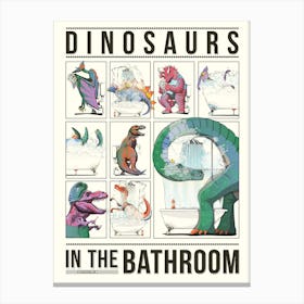 Dinosaurs using the Bathroom Canvas Print
